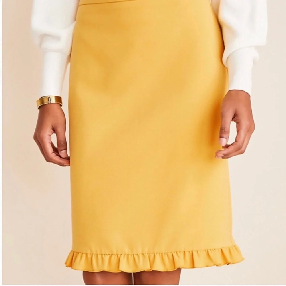NWOT Ann Taylor Mustard Knee Length Ruffle Skirt